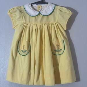 Sunny Yellow Kids Dress with Embroidered Pockets